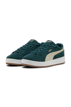 Sneakers verde scuro in pelle scamosciata con dettagli beige Puma Court Classico SD