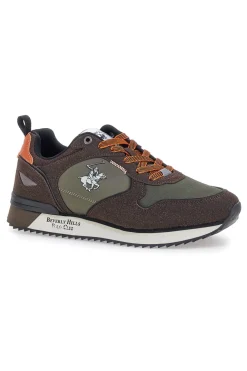 Sneakers verdi con inserti marroni e dettagli arancioni Beverly Hills Polo BHM523200