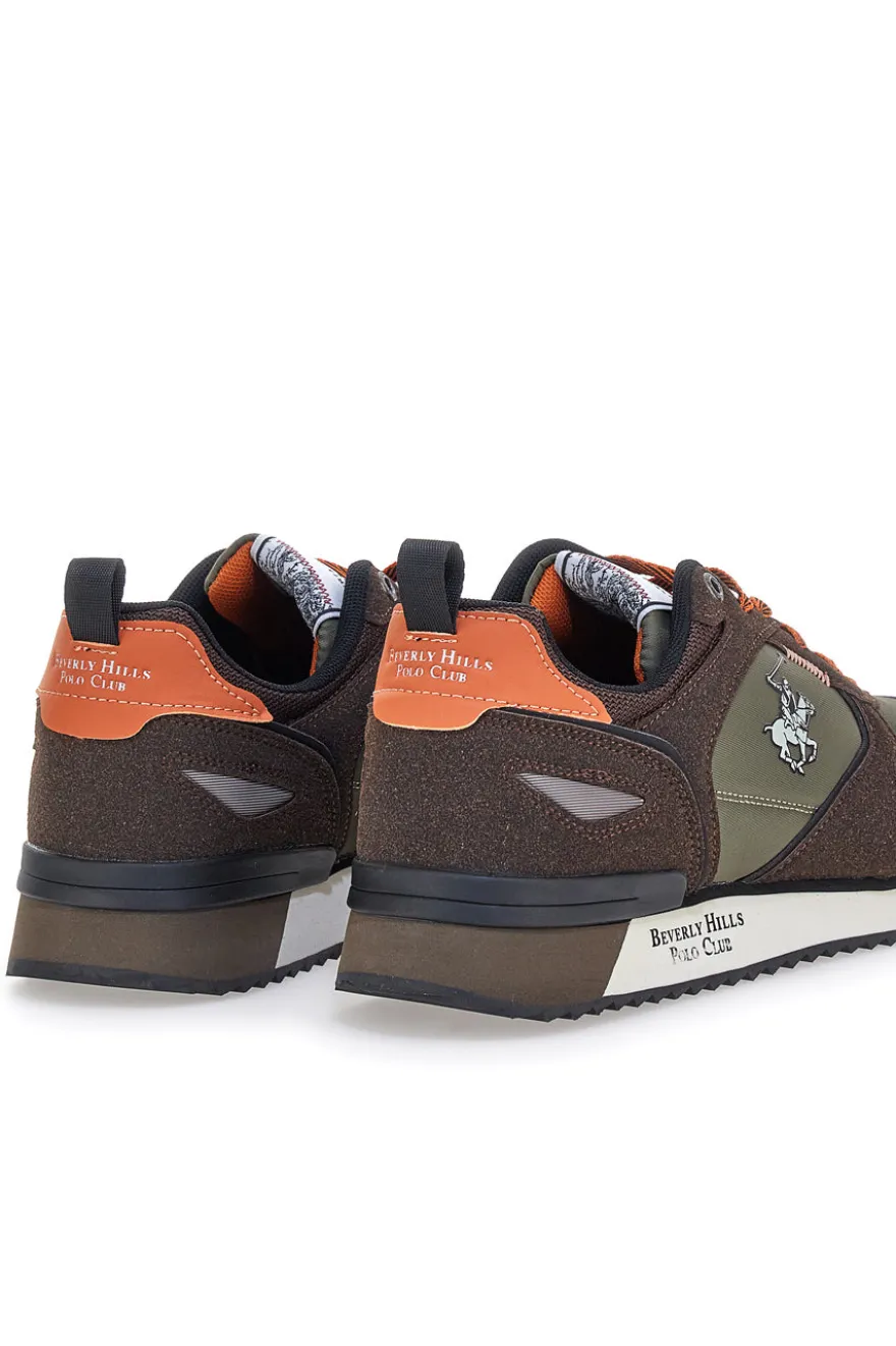 Sneakers verdi con inserti marroni e dettagli arancioni Beverly Hills Polo BHM523200