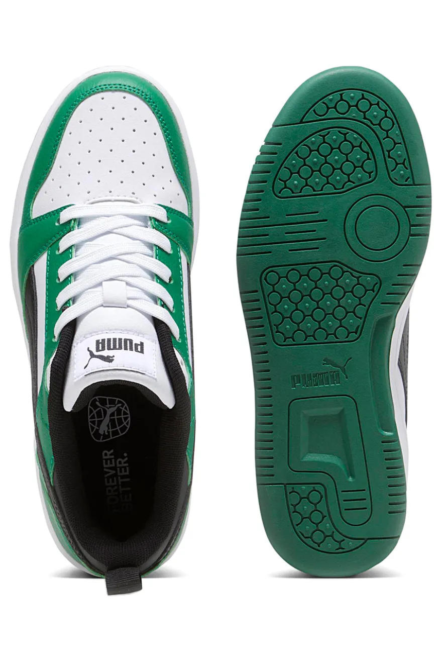 Sneakers Verdi e Bianche con Logo Nero Puma Rebound V6 Lo Jr