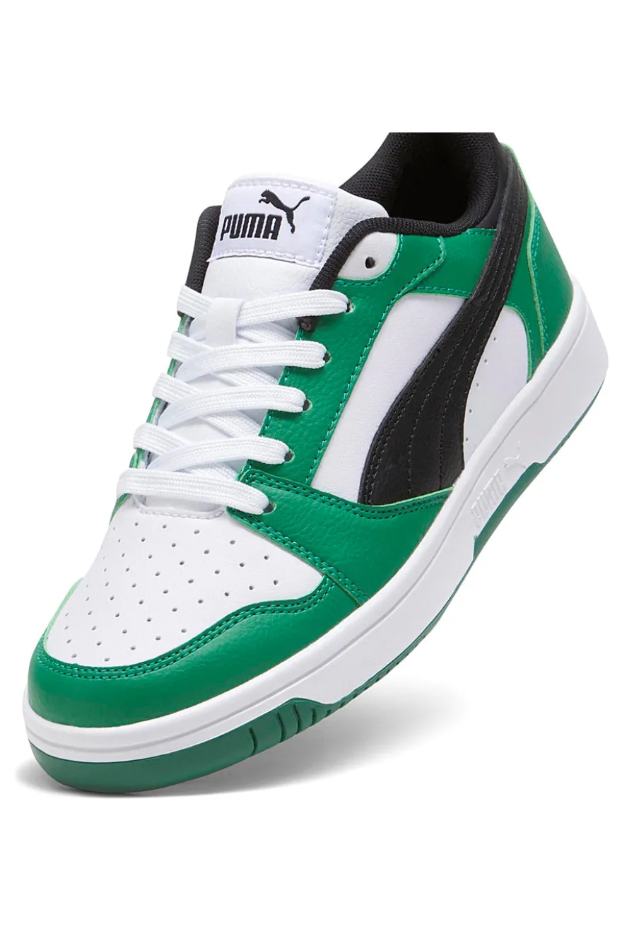 Sneakers Verdi e Bianche con Logo Nero Puma Rebound V6 Lo Jr