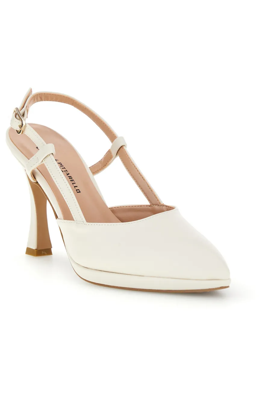 Spitze cremefarbene Slingback-Schuhe mit Riemen Pittarello couture 1922