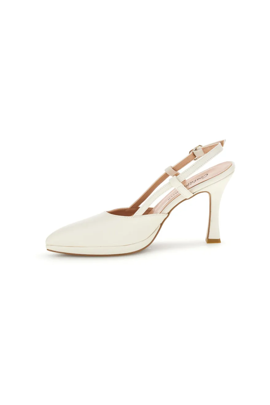 Spitze cremefarbene Slingback-Schuhe mit Riemen Pittarello couture 1922