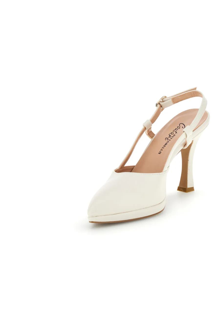 Spitze cremefarbene Slingback-Schuhe mit Riemen Pittarello couture 1922