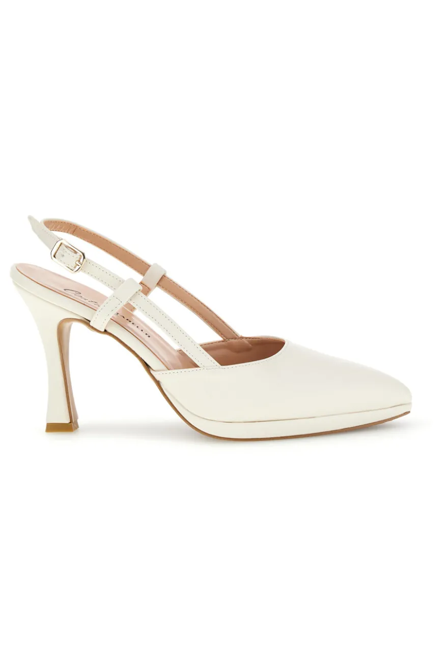 Spitze cremefarbene Slingback-Schuhe mit Riemen Pittarello couture 1922