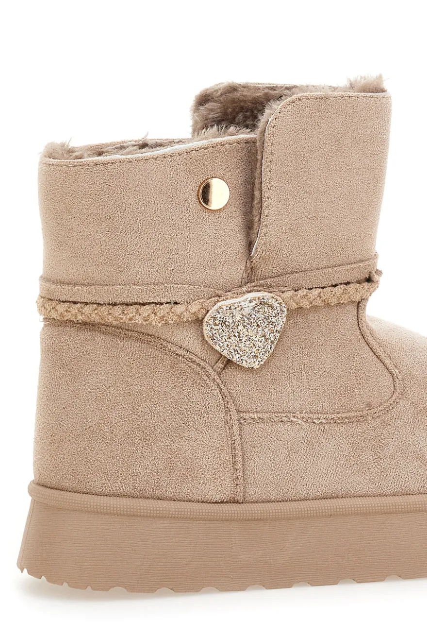 Stivaletti beige con cuore glitter e interno caldo con pelo