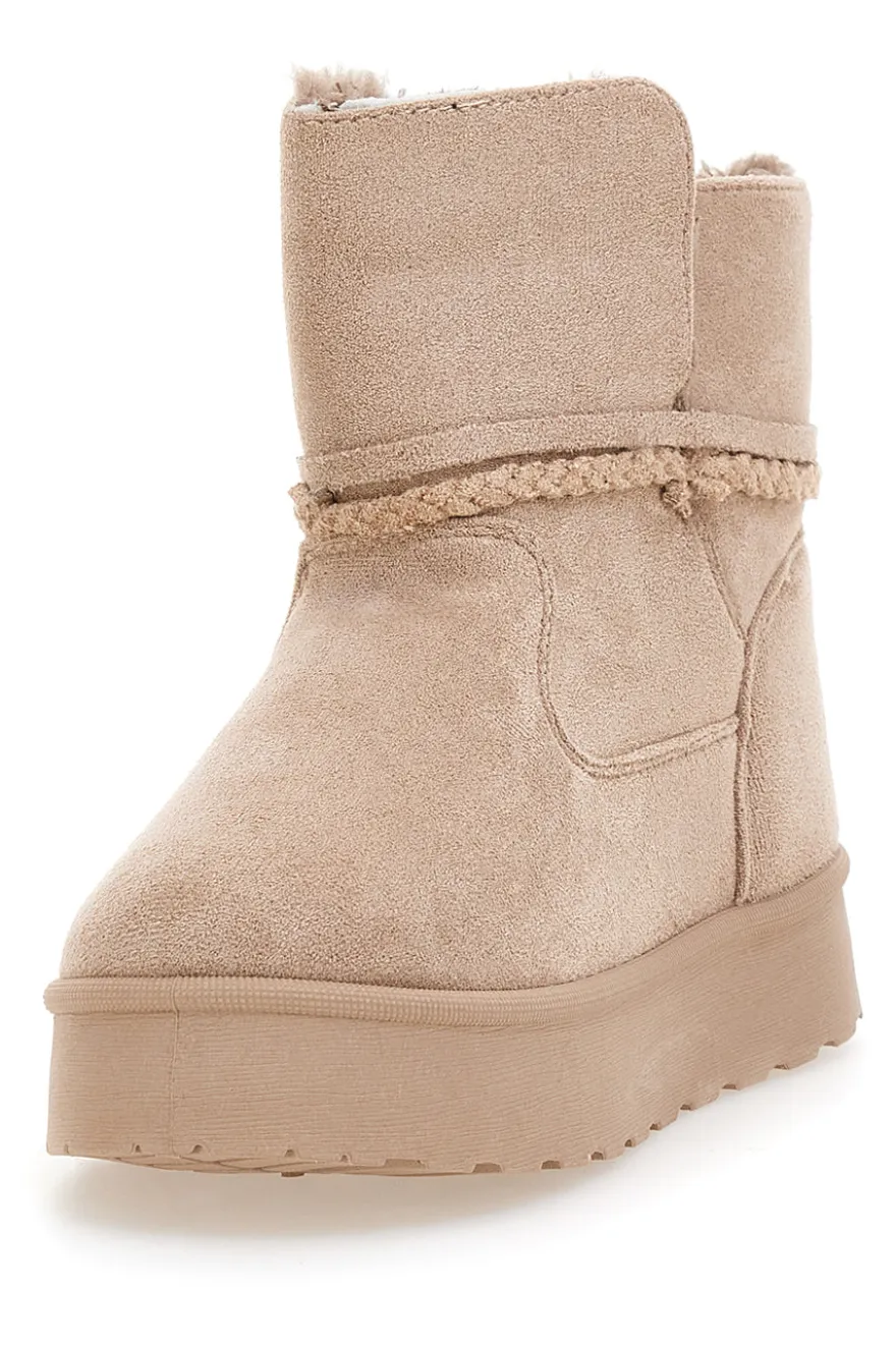 Stivaletti beige con cuore glitter e interno caldo con pelo