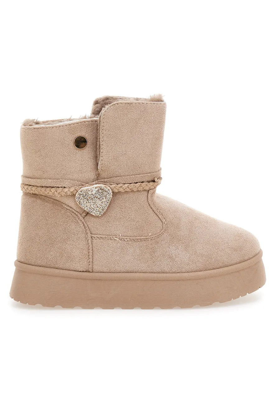 Stivaletti beige con cuore glitter e interno caldo con pelo