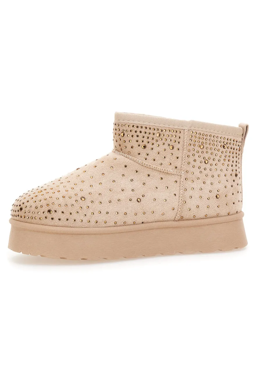 Stivaletti beige con strass e interno caldo con pelo Grazie Girls GB2030