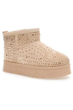 Stivaletti beige con strass e interno caldo con pelo Grazie Girls GB2030