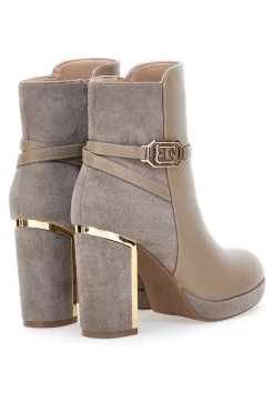 Stivaletti Beige con Tacco Alto e Plateau e Dettagli Dorati Le Havre Paris RQ23WT7