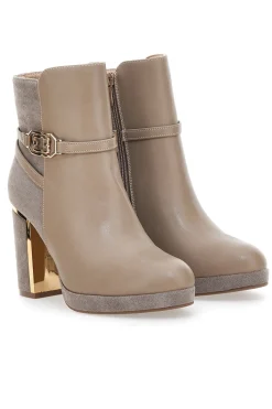 Stivaletti Beige con Tacco Alto e Plateau e Dettagli Dorati Le Havre Paris RQ23WT7