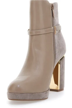 Stivaletti Beige con Tacco Alto e Plateau e Dettagli Dorati Le Havre Paris RQ23WT7
