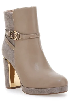 Stivaletti Beige con Tacco Alto e Plateau e Dettagli Dorati Le Havre Paris RQ23WT7