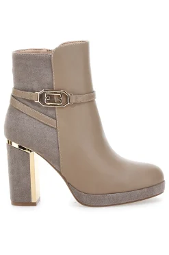 Stivaletti Beige con Tacco Alto e Plateau e Dettagli Dorati Le Havre Paris RQ23WT7