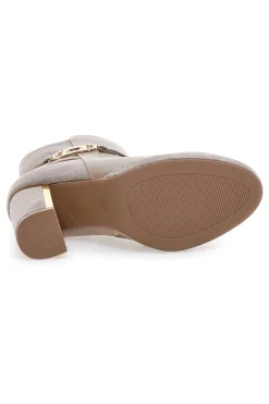 Stivaletti Beige con Tacco Alto e Plateau e Dettagli Dorati Le Havre Paris RQ23WT7