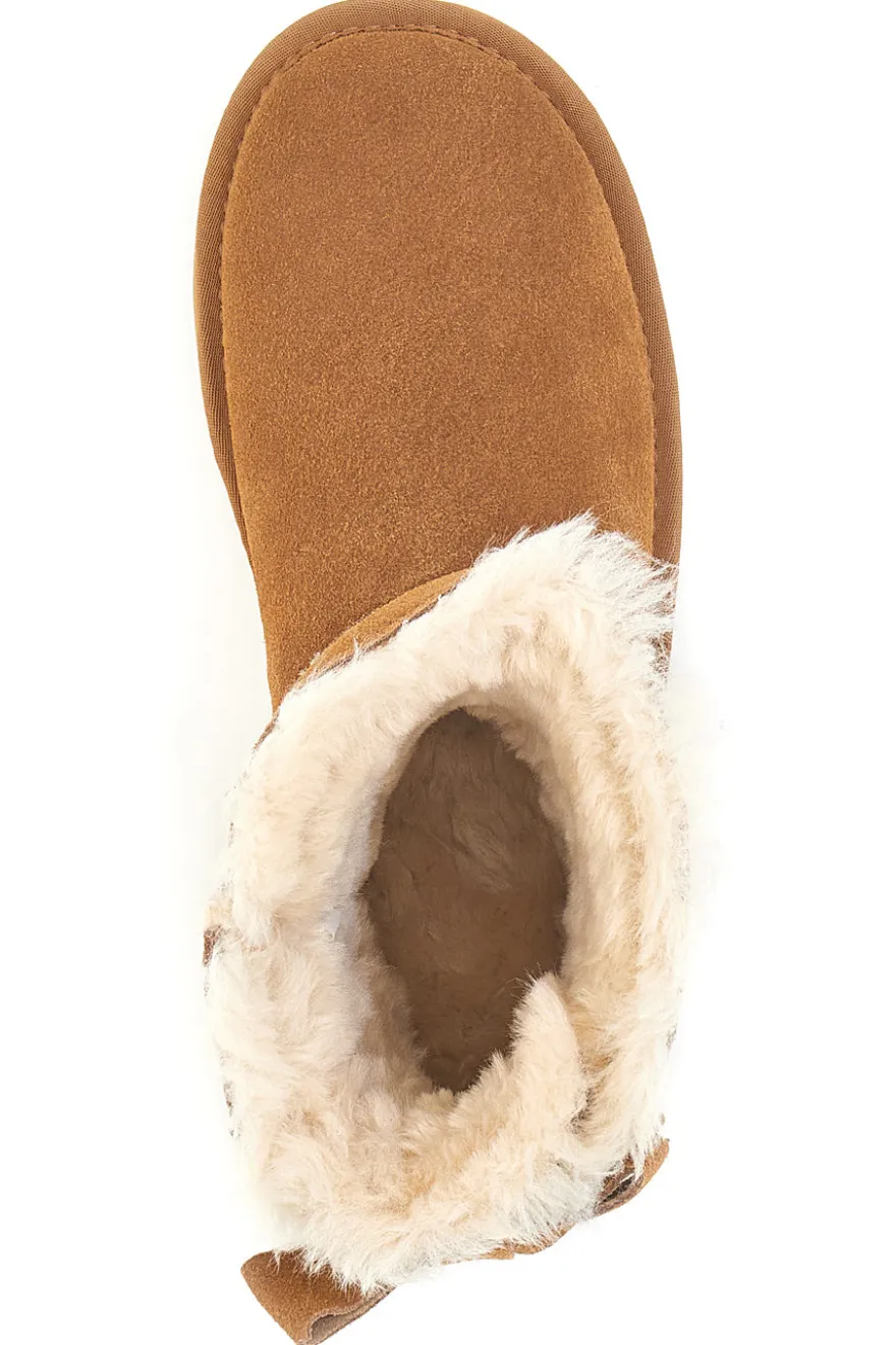 Stivaletti cammello in pelle con bordo in pelo e fiocchi decorativi stile pantofola Pittarello wow 18175