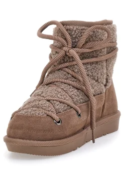 Stivaletti Doposci marroni con pelo e inserti in tessuto teddy e lacci Mon Dieu L1215