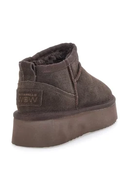 Stivaletti Flatform Testa di Moro in Vera Pelle Scamosciata con Pelo Pittarello Wow 3547