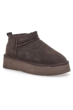 Stivaletti Flatform Testa di Moro in Vera Pelle Scamosciata con Pelo Pittarello Wow 3547