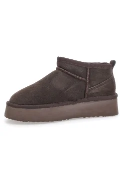 Stivaletti Flatform Testa di Moro in Vera Pelle Scamosciata con Pelo Pittarello Wow 3547