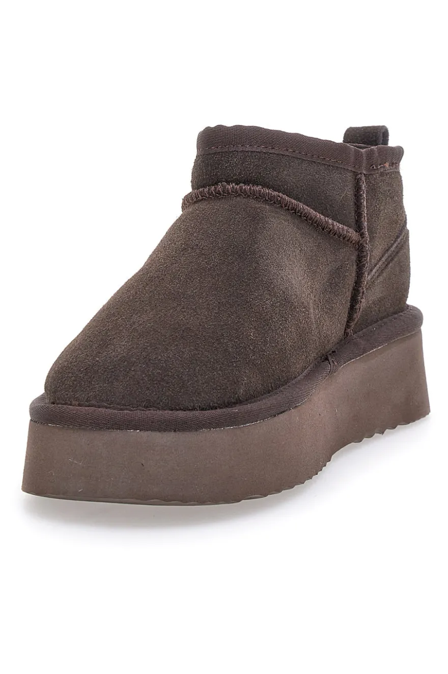 Stivaletti Flatform Testa di Moro in Vera Pelle Scamosciata con Pelo Pittarello Wow 3547