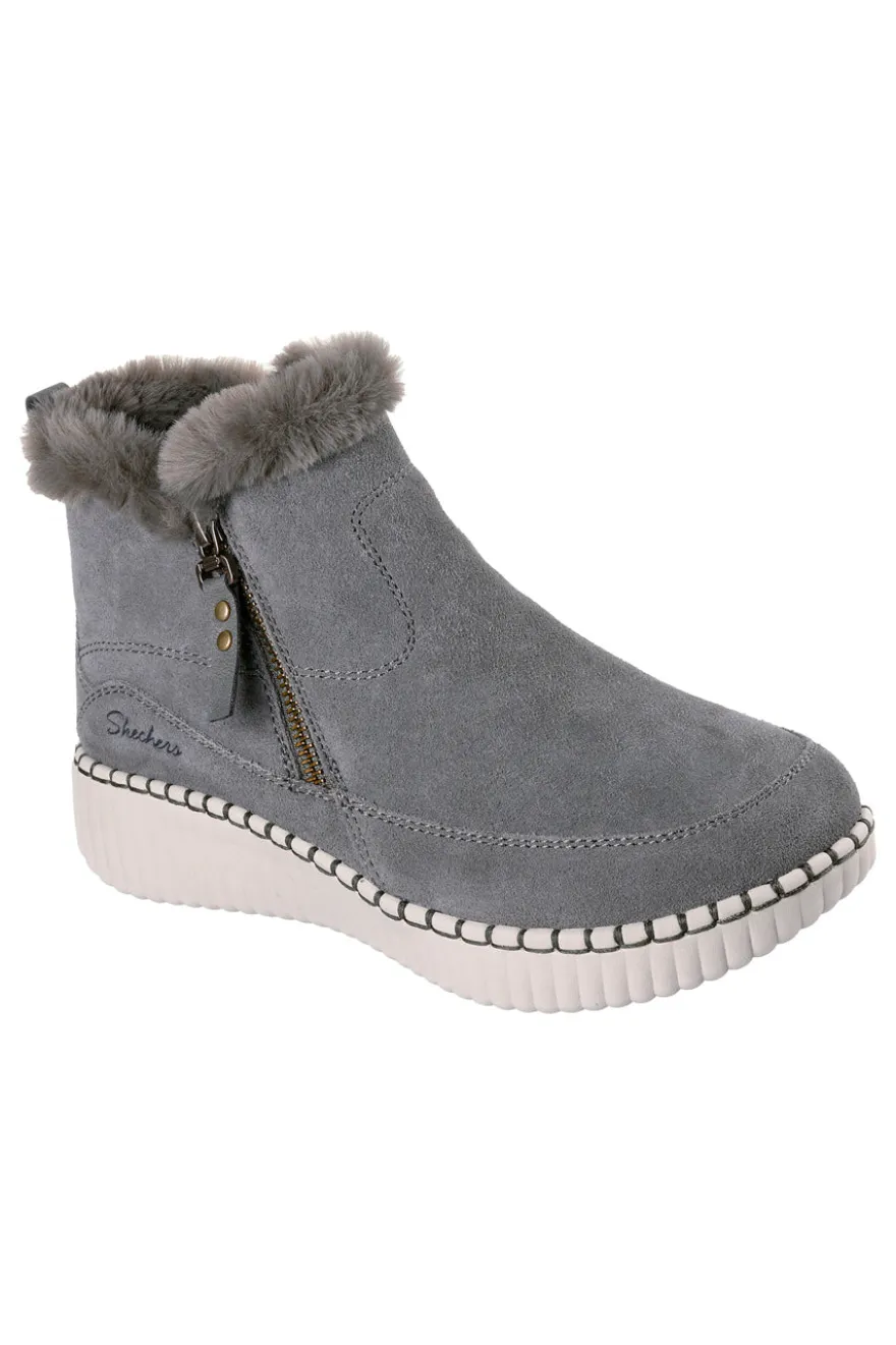 Stivaletti grigi in suede con pelliccia e Memory Foam Skechers Wilshire Blvd Fresh Zip