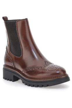 Stivaletti marroni in vera pelle con lavorazione brogue Pittarello class 682