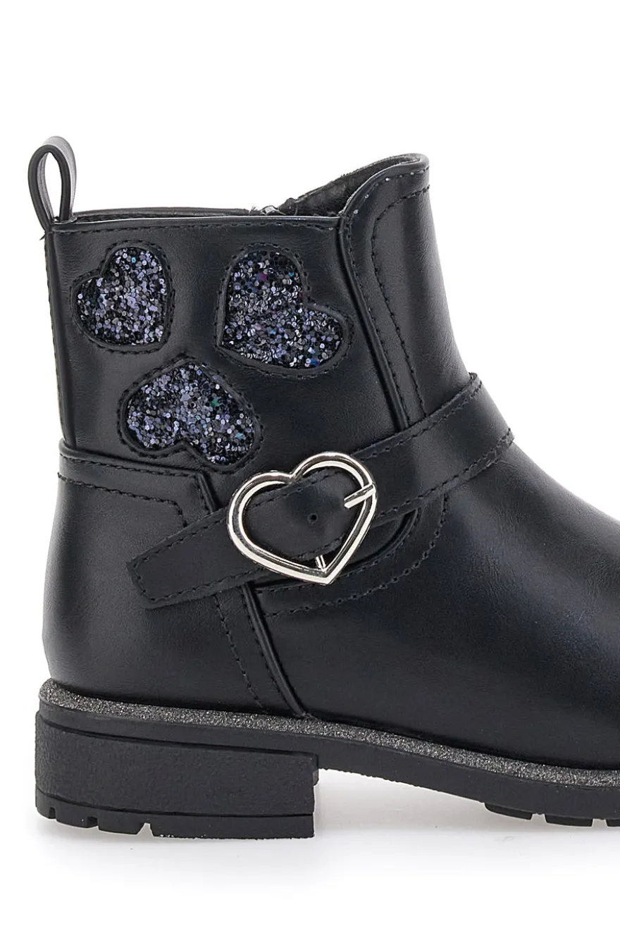 Stivaletti neri con cuori glitter e fibbia a cuore Grazie Girl 456459