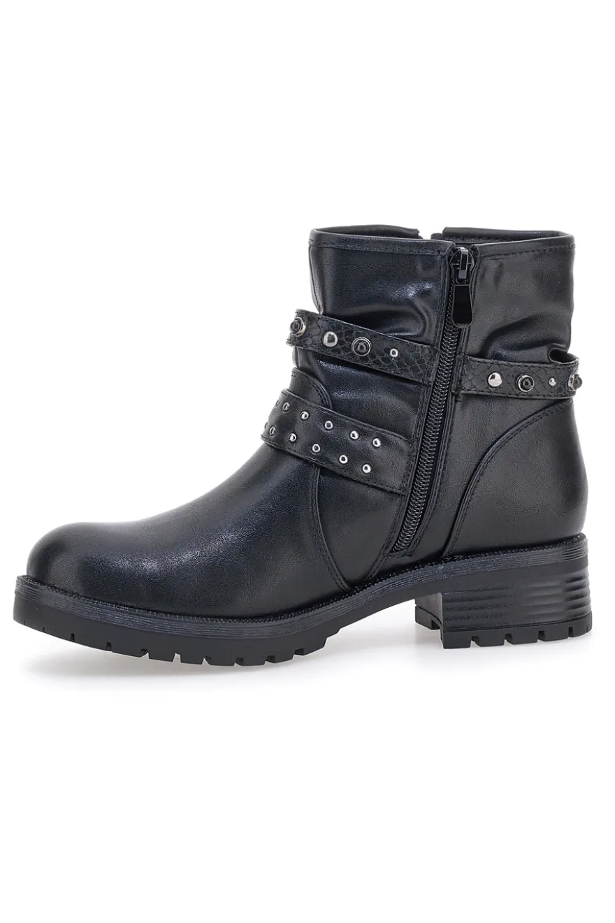 Stivaletti neri con fibbie e borchie The First P620
