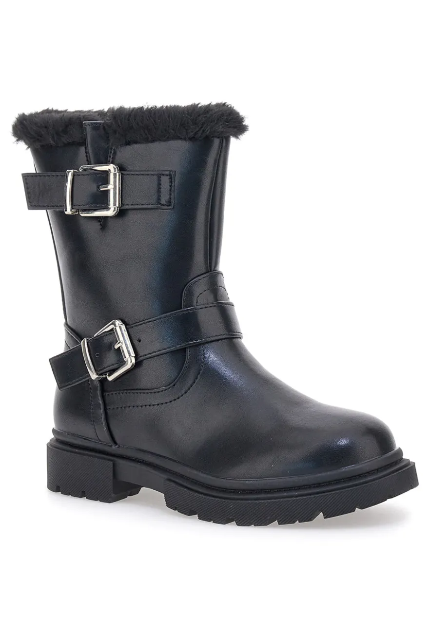 Stivaletti neri con pelliccia interna e fibbie Pitt kids SKBS1015