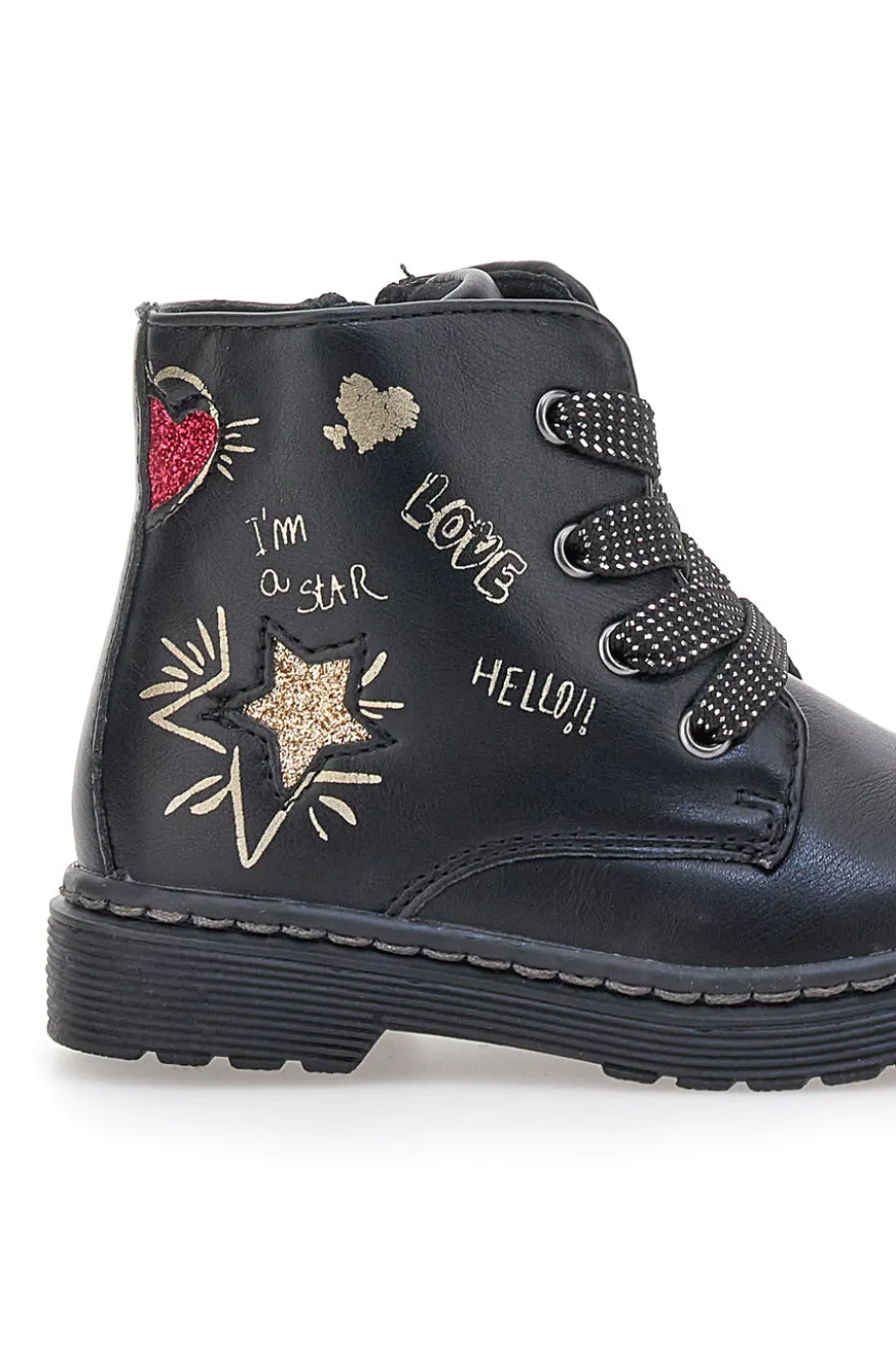 Stivaletti neri con scritte glitter Grazie 1506