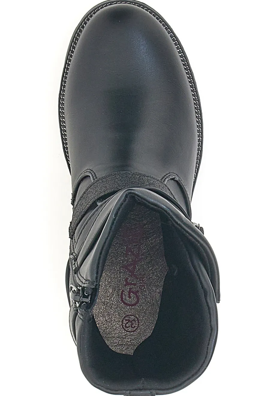Stivaletti neri con stella glitter e cinturini decorativi Grazia 1622