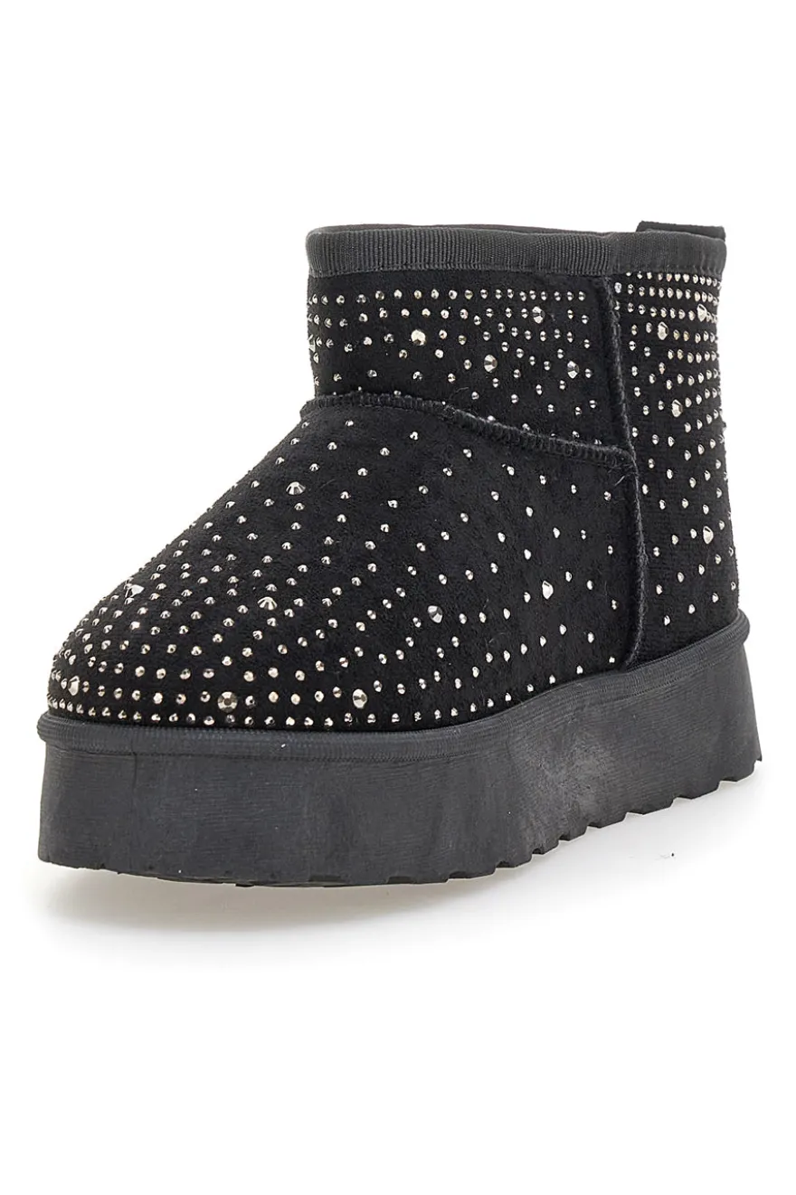 Stivaletti neri con strass e interno caldo con pelo Grazie Girls GB2030