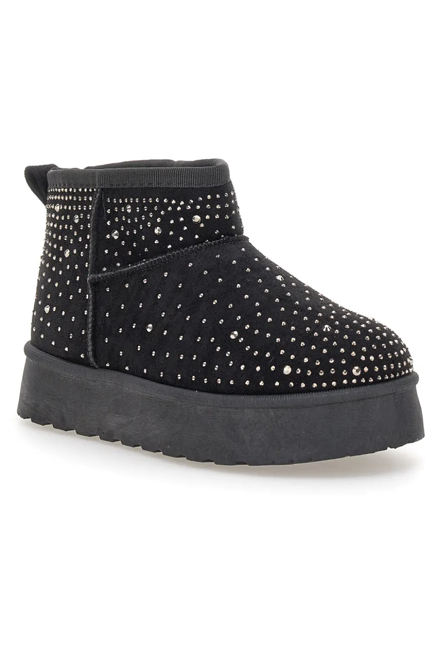 Stivaletti neri con strass e interno caldo con pelo Grazie Girls GB2030