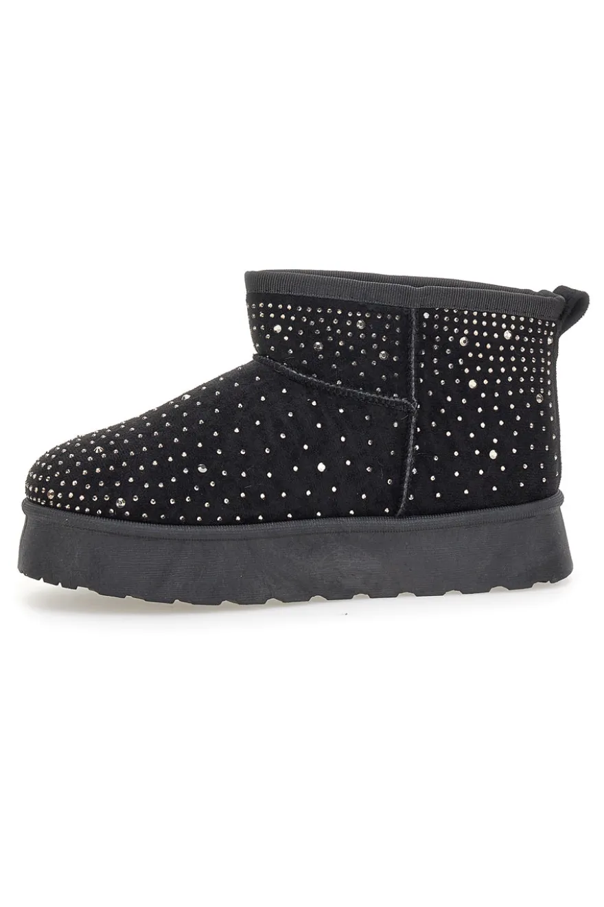 Stivaletti neri con strass e interno caldo con pelo Grazie Girls GB2030