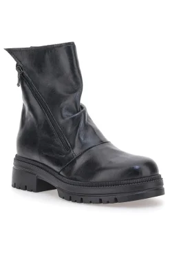 Stivaletti neri in vera pelle con zip diagonale Pittarello focus 1010D