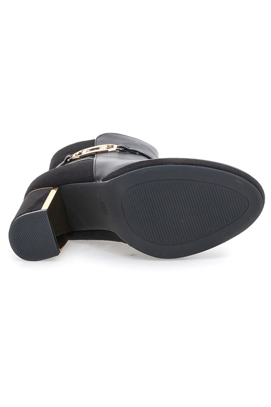 Stivaletti Nero con Tacco Alto e Plateau e Dettagli Dorati Le Havre Paris RQ23WT7