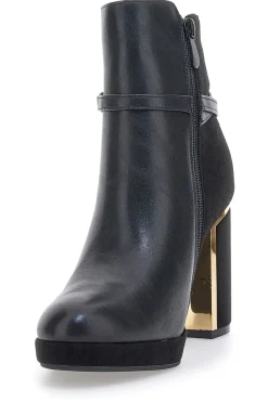Stivaletti Nero con Tacco Alto e Plateau e Dettagli Dorati Le Havre Paris RQ23WT7