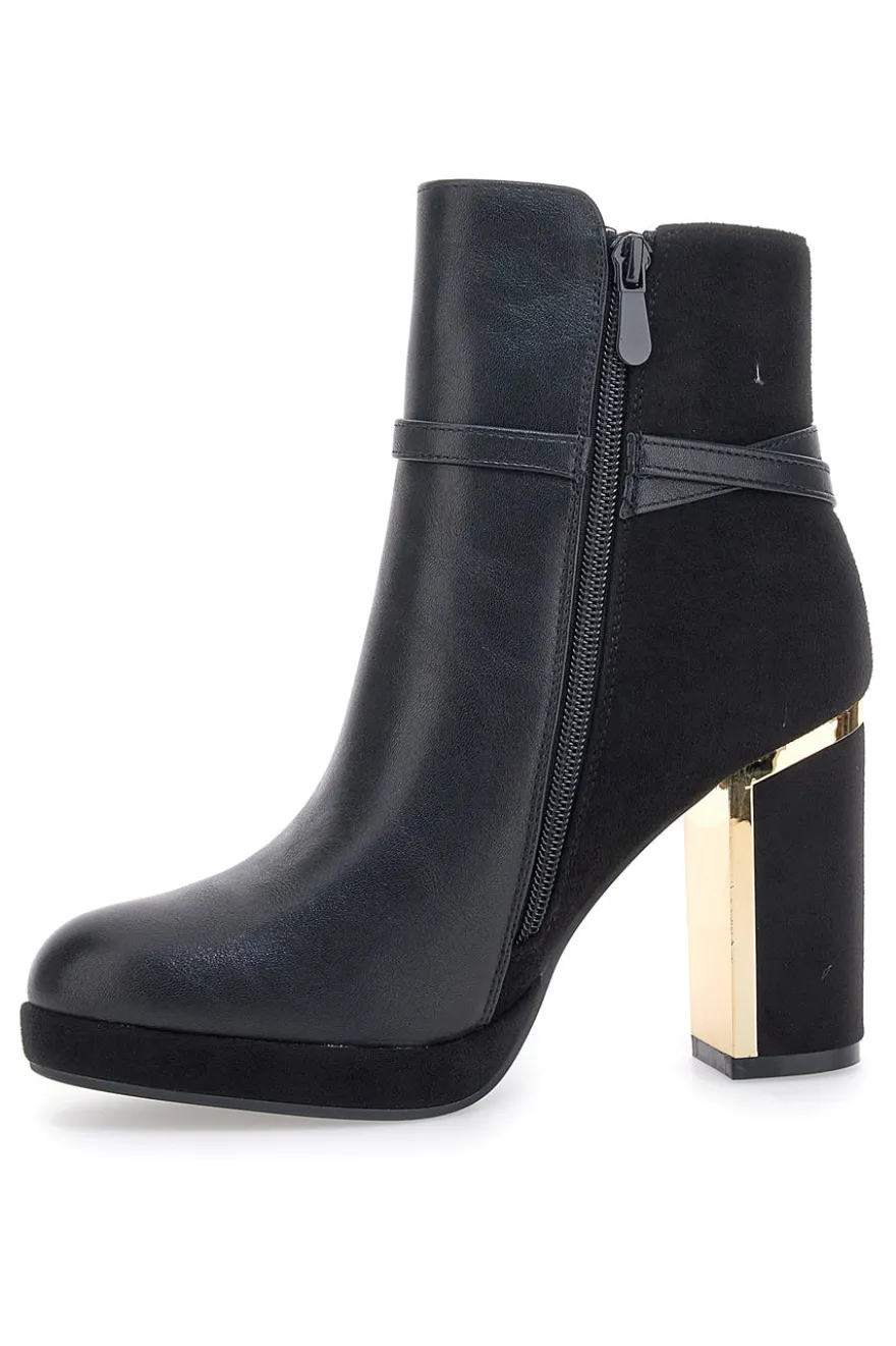 Stivaletti Nero con Tacco Alto e Plateau e Dettagli Dorati Le Havre Paris RQ23WT7