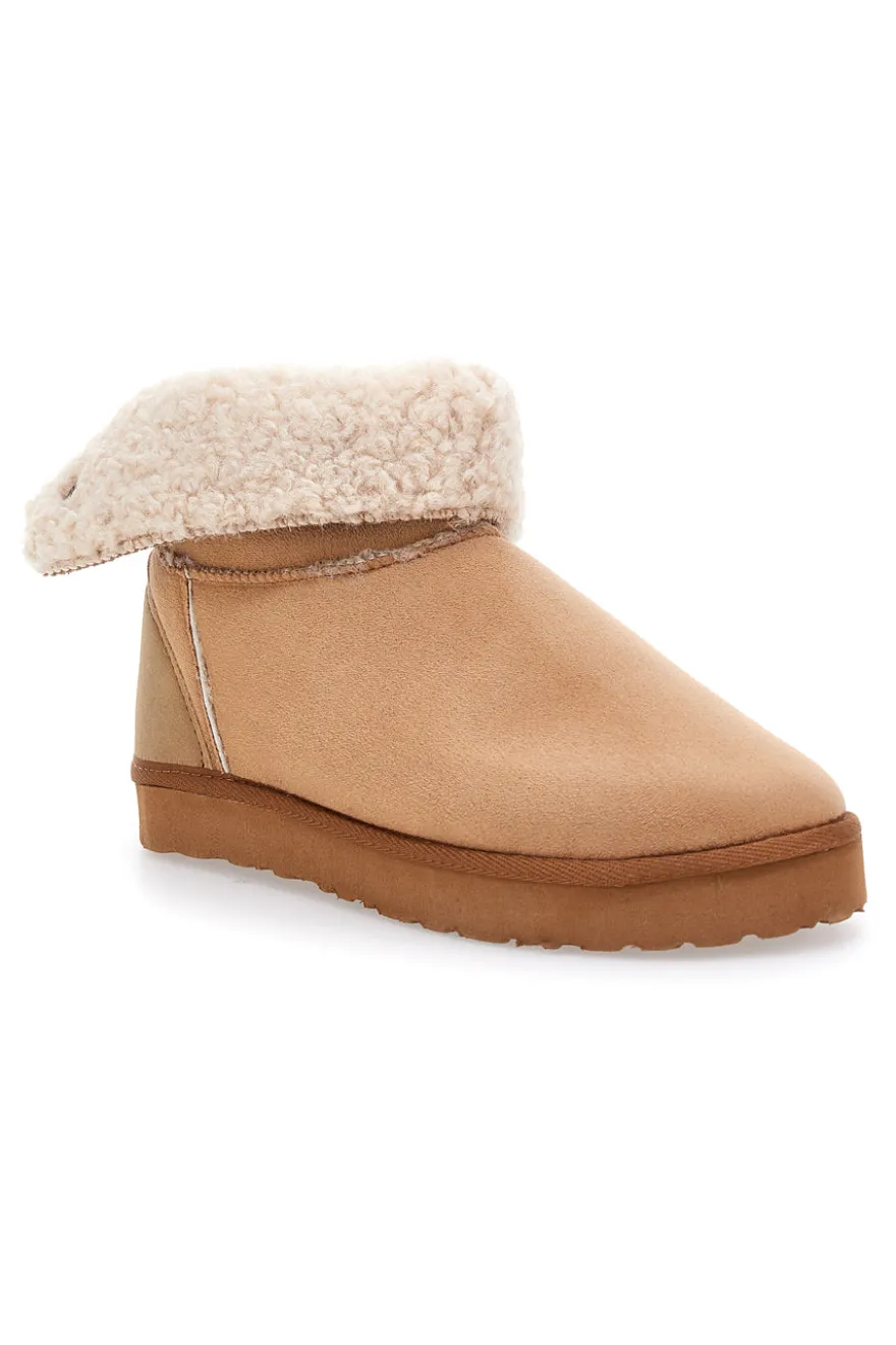 Stivaletti pantofola beige con risvolto in pelo e interno caldo Inblu 23 FX