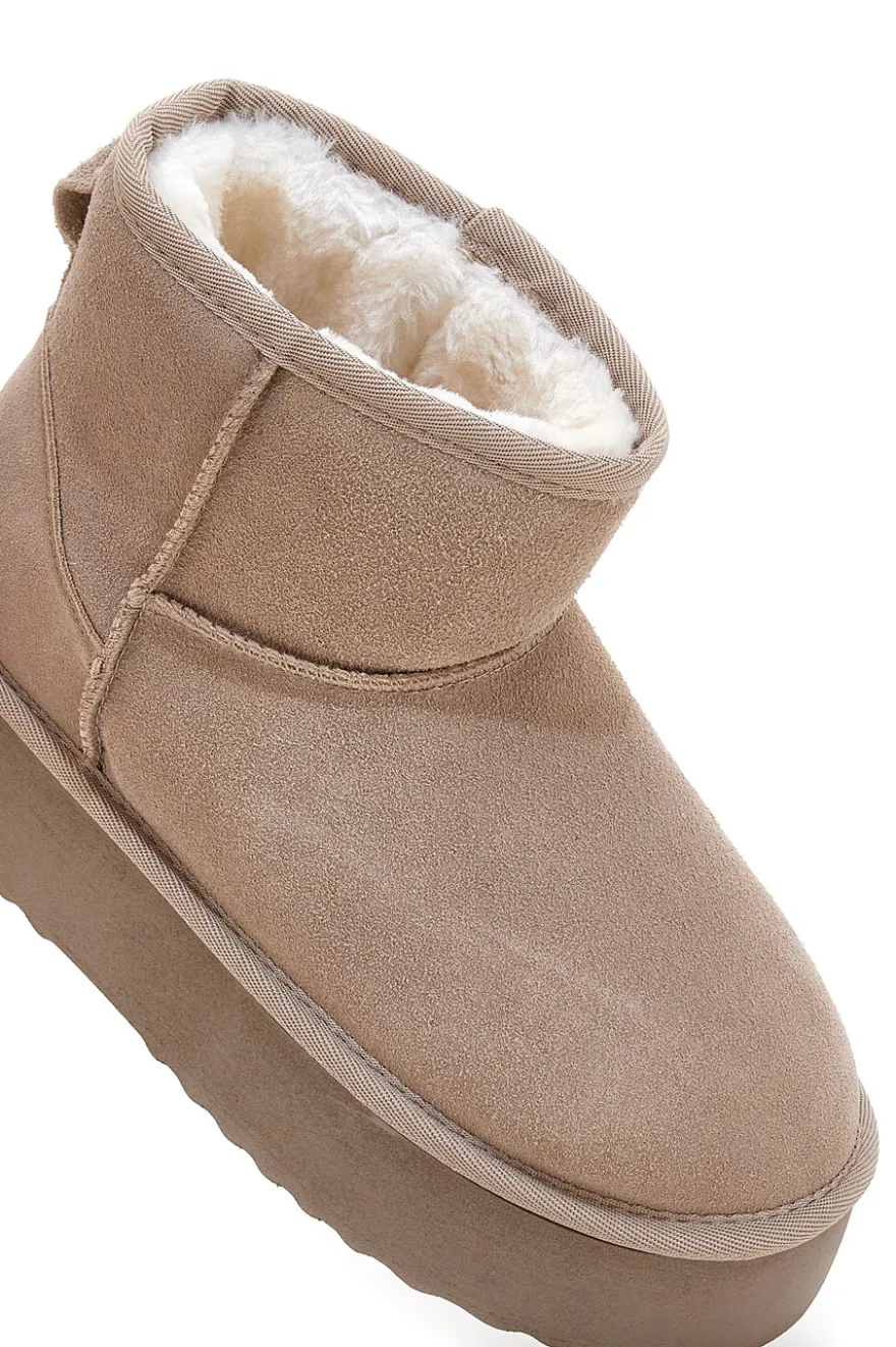 Stivaletti Pantofole beige suola platform e interno con pelo Mon Dieu L1251