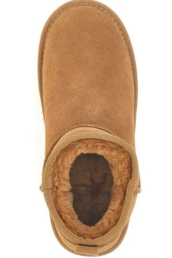 Stivaletti Pantofole camel imbottiti con pelo effetto scamosciato Mon Dieu L1200