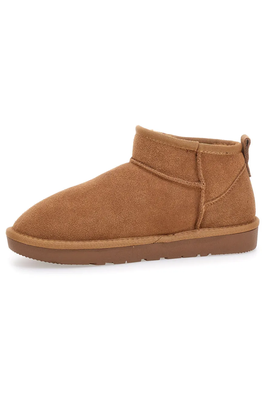Stivaletti Pantofole camel imbottiti con pelo effetto scamosciato Mon Dieu L1200