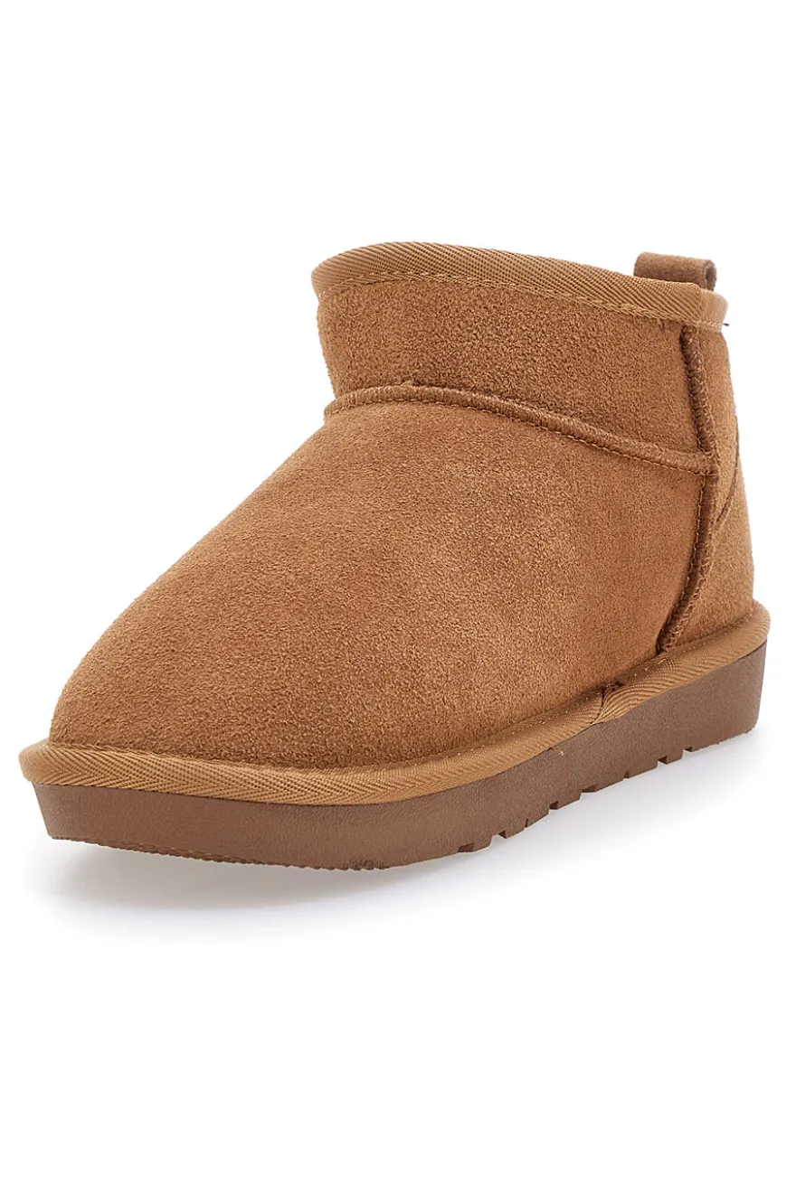 Stivaletti Pantofole camel imbottiti con pelo effetto scamosciato Mon Dieu L1200
