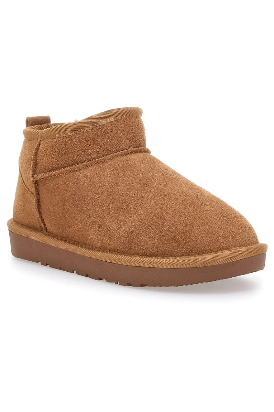 Stivaletti Pantofole camel imbottiti con pelo effetto scamosciato Mon Dieu L1200