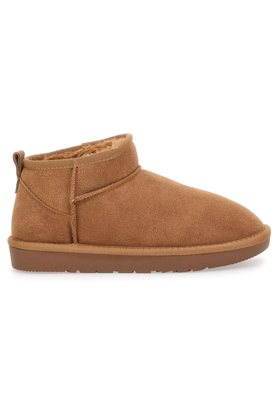 Stivaletti Pantofole camel imbottiti con pelo effetto scamosciato Mon Dieu L1200