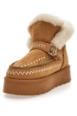 Stivaletti Pantofole camel con ricami a contrasto e interno con pelo Cafe' Cost GB2048