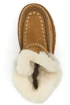 Stivaletti Pantofole camel con ricami a contrasto e interno con pelo Cafe' Cost GB2048