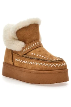 Stivaletti Pantofole camel con ricami a contrasto e interno con pelo Cafe' Cost GB2048